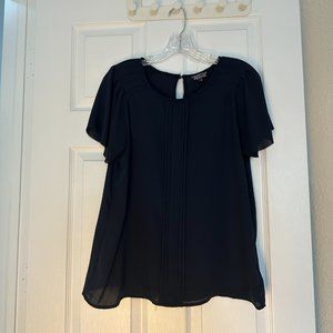 Papermoon Round Neck Silk Blouse Navy Blue Size M